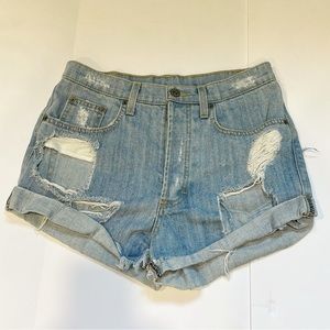 Carmar Denim Shorts Women’s‎ High Waisted Distressed Button Fly Sz 26 Blue